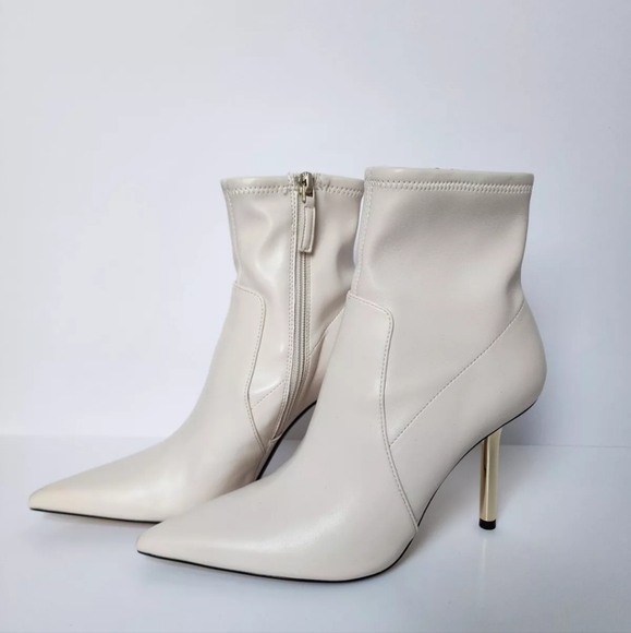 ZARA BOOTIES CREAM OFF WHITE GOLD HEEL ZIP 3.5" HEEL 38 7.5 NEW - Picture 4 of 11